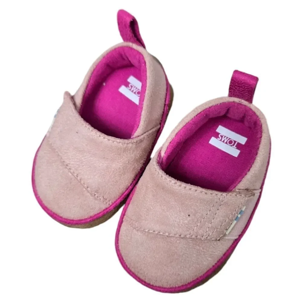 Baby Toms Pink MicroSuede Tiny Pinto Layette Alpargata Crib Shoe Girls Slip-On 2